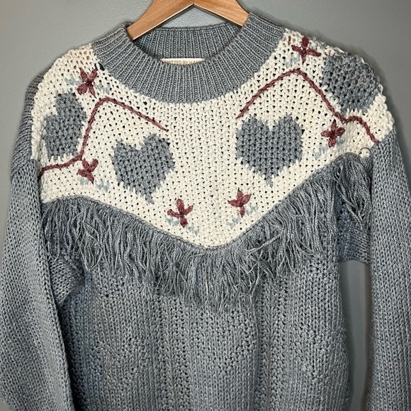 Huntington Ridge x Vintage 90s Knitted By Hand Heart Tassel Folk Sweater - Picture 4 of 11